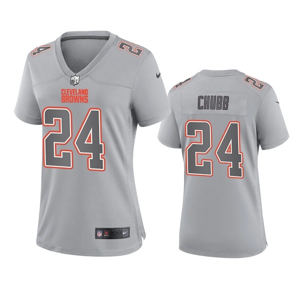 Women's Cleveland Browns #24 Nick Chubb Gray Atmosphere Fashion Stitched Game Jersey(Run Small)